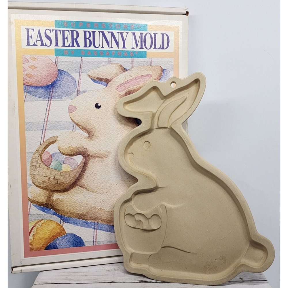 Easter Bunny Superstone Cookie Mold by Sassafras, 1996, VTG, Made in USA In Box